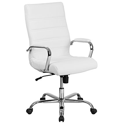 Flash Furniture High Back White Leather Executive Swivel Office Chair with Chrome Arms