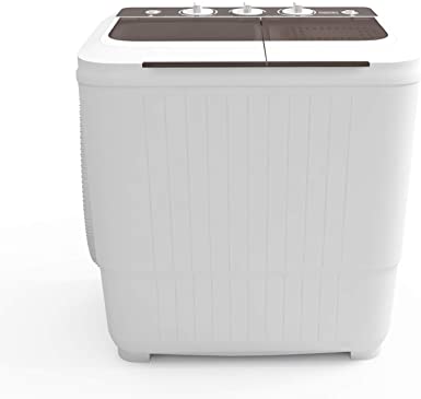 2020 latest Portable Washing Machine, KUPPET 16.5lbs Compact Twin Tub Wash&Spin Combo for Apartment, Dorms, RVs, Camping and More, White&Brown