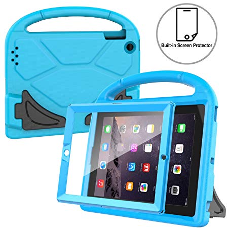 AVAWO Kids Case Built-in Screen Protector for iPad 2 3 4 - ShockProof Handle Stand Kids Friendly Compatible with iPad 2nd 3rd 4th Generation (Blue)