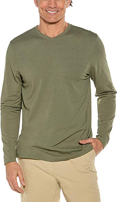 Coolibar Men's UPF 50  Morada Everyday Long Sleeve V-Neck T-Shirt - Sun Protective