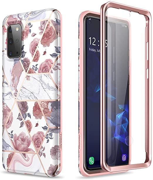 SURITCH Galaxy S20 Plus Case, [Built-in Screen Protector] S20 Plus Natural Marble Full-Body Protection Shockproof Rugged Bumper Protective Case for Samsung Galaxy S20 Plus 5G 6.7 Inch (Rose Marble)