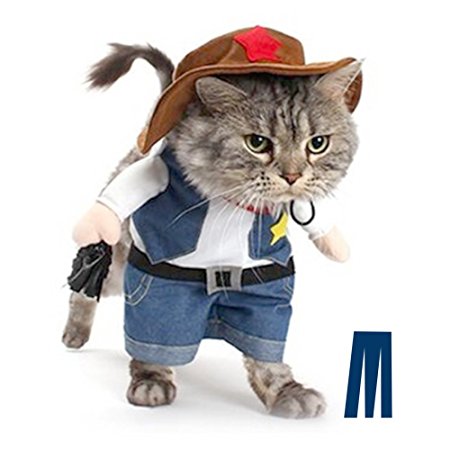 Mikayoo Pet Dog Cat Halloween costumes,The Cowboy for Party Christmas Special Events Costume,West CowBoy Uniform with Hat,Funny Pet Cowboy Outfit Clothing for dog cat