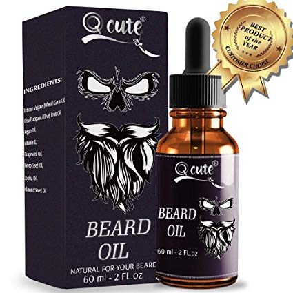 QQcute Beard Oil for Men Gifts, Organic Argan & Jojoba Oils - Shine and Fuller Beards & Mustache Growth, Fast-Absorbing, Moisturized Skin, Natural Scent (2 Fl.oz)-Perfect for a Healthy Beards