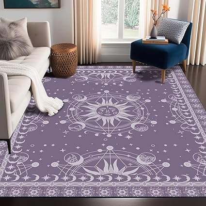 Sun and Moon Rug Celestial Boho Area Rugs for Bedroom Dorm Living Room Bohemian Occult Crescent Solar Stars Galaxy Floor Mat Pad Doormat Carpet,79" X 39",Rum