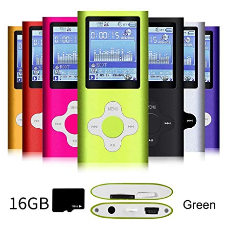 G.G.Martinsen Green Versatile MP3/MP4 Player with a 16GB Micro SD Card, Support Photo Viewer, Mini USB Port 1.8 LCD, Digital MP3 Player, MP4 Player, Video/Media/Music Player