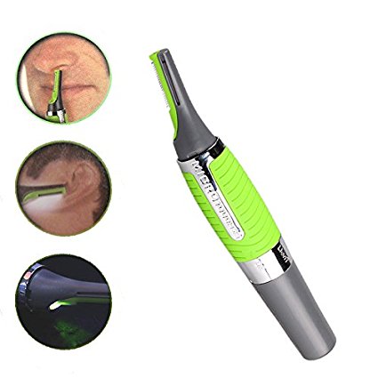 Nose Hair Trimmer ,Bienna Electronic [Battery-Operated] Stainless Steel Nose Ear Eyebrow Sideburn and Beard Hair Clipper with LED Light for Men & Women-Green