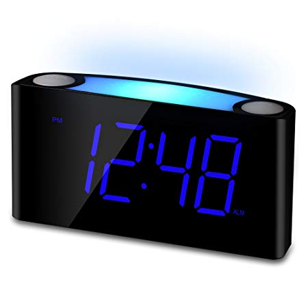 Mesqool 7” Digital Alarm Clock, 7 Colored Night Light, Large LED Digits with Full Dimmer, USB Chargers, 12/24 Hour, Loud Alarm, Outlet Powered for Heavy Sleepers, Bedroom, Home, Kitchen, Desk, Kids