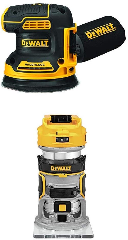 DEWALT 20V MAX Brushless Orbital Sander with Cordless Router, Tools Only (DCW210B & DCW600B)