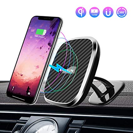 Nillkin Wireless Car Charger Mount, 2 in 1 Auto Magnetic Charging Car Phone Holder 5W/ 7.5W/10W Qi Fast Wireless Charger with LED Indicator for iPhone Xs/X/8/8 Plus Galaxy S9/S9 /S8/S8 /S7/S7 Edge