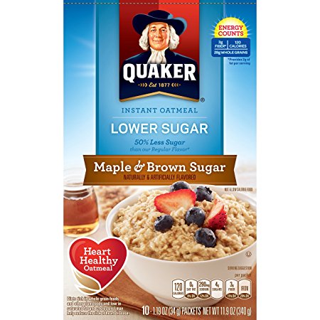 Quaker Instant Oatmeal, Lower Sugar, Maple & Brown Sugar, Breakfast Cereal, 10 Packets