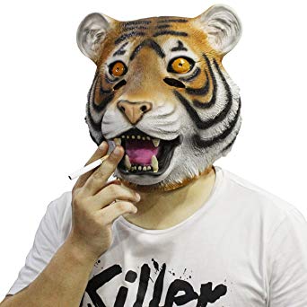 Novelty Latex Rubber Creepy Deluxe Tiger Mask Halloween Party Costume Decorations Fits most adult heads