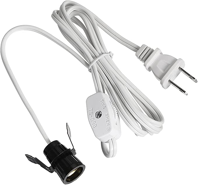 uxcell UL Listed US Plug Electrical Lamp Cord SPT-1 6 Feet White with Snap in Socket and Switch