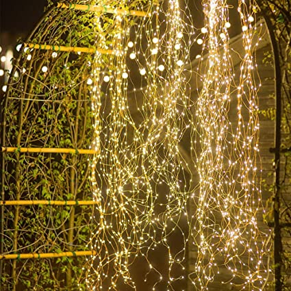 24HOCL 14 Strands 280 LEDs Twinkle Fairy Lights, Waterproof Decoration Waterfall Vine String Light Golden Copper Wire Warm White Lights for Halloween Christmas Tree Garden Outdoor
