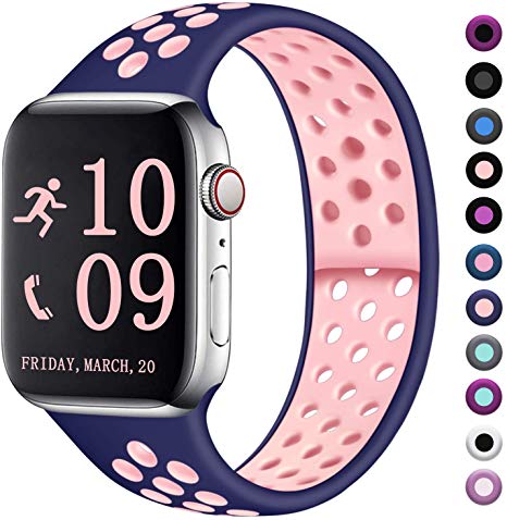 Zekapu Compatible with Watch Band 44mm 42mm, for Women Men, S/M, Breathable Silicone Sport Replacement Wrist Band Compatible for iWatch Series 5/4/3/2/1,Navy-Pink