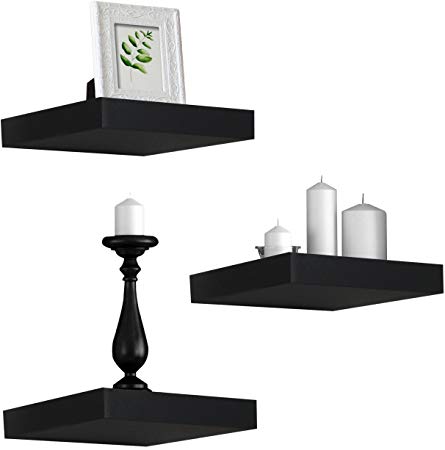 Sorbus Floating Shelves — Hanging Wall Shelves Decoration — Perfect Trophy Display, Photo Frames (Black)