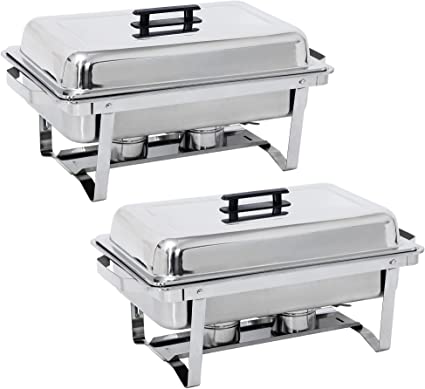 Rectangular Chafing Dish Set 2 Pack of 8 Quart Full Size Chafer Dish Stainless Steel Frame Chafers With Foldable Frame Legs (2)