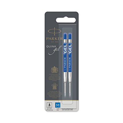 PARKER QUINK Ballpoint Pen Gel Ink Refills, Medium Tip, Blue, 2 Count