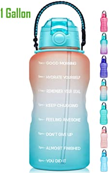 Fidus Large 1 Gallon Motivational Water Bottle with Paracord Handle & Removable Straw - BPA Free Leakproof Water Jug with Time Marker to Ensure You Drink Enough Water Throughout The Day