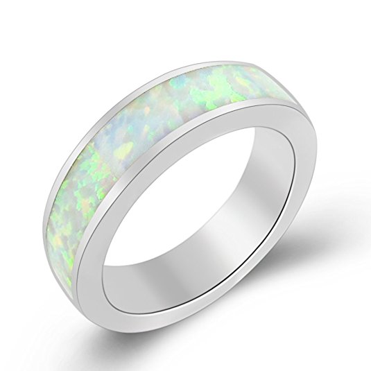 5.5mm Width 925 Sterling Silver Top Quality White Fire Opal Ring Jewelry