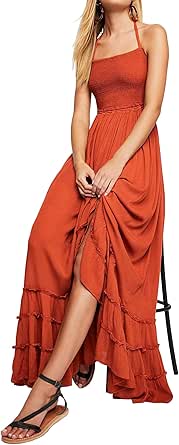 R.Vivimos Womens Summer Cotton Sexy Backless Long Dresses