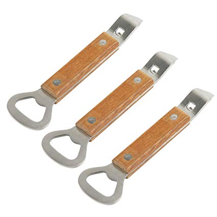 American Metalcraft BBC39 Stainless Steel Hand-Held Deluxe Bottle and Can Opener, 4.5" L, Hardwood Handle - Pack of 3