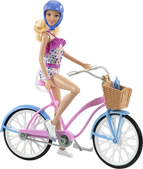 Barbie Doll and Bike Playset with Doll (11.5 in, Blonde), Bicycle with Rolling Wheels & Water Bottle Accessory, Gift for 3 to 7 Year Olds