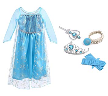 URAQT Ice Queen Princess Deluxe Fancy Costume Snowflakes Train Dress   Accessories