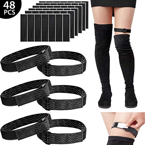 SATINIOR 6 Pieces Knee Boots Straps Adjustable Elastic Boots Straps with 42 Pieces Hook and Loop Tape for Knee-high Boots, Keep Boots Not Fall Off