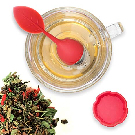SILICONE TEA INFUSER with Drip Tray and Floating Handle by Teami Blends | Our Best BPA FREE Stainless Steel Ball Infusers for Loose Leaf Teas | Great Strainer as a Gift! (1, Red)