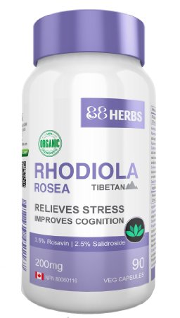 Rhodiola Rosea - Organic - Tibetan Premium Grade - 35 Rosavin and 25 Salidroside - 90 Vegetarian Caps 200 mg - Reduce Stress and Increase Energy