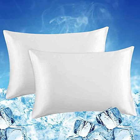 LUXEAR Pillowcases King Size, 2 Pack Arc-Chill Cooling Pillowcases with Double-Side Design [Cooling & Cotton Fiber], Anti-Static, Skin-Friendly, Machine Washable Hidden Zipper Pillow Cases-White