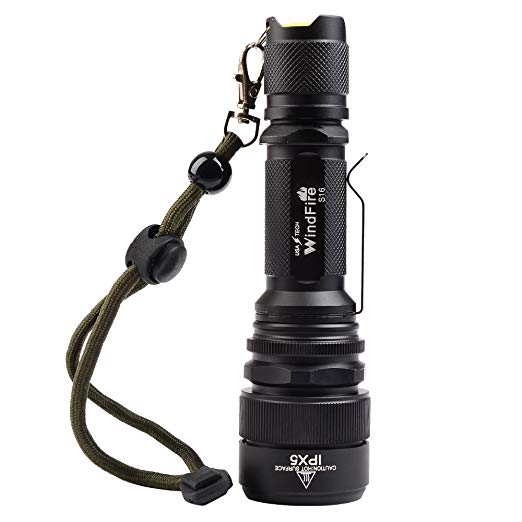 WindFire S16 Zoomable 2000 Lumens CREE XM-L2 T6 LED Rechargeable Torch Flash Light Lamp With Clip and Lanyard Strip 5 Modes 18650 Battery Flashlight for Hunting, Cycling (Batteries not included)