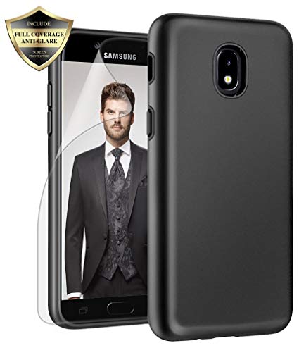 Samsung Galaxy J3 2018 Case, J3V J3 V 3rd Gen, Express Prime 3, J3 Star, J3 Achieve, Amp Prime 3 Case, Androgate Hybrid Matte Protective Cover Case with Full Coverage TPU Screen Protector, Black