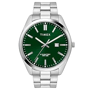 TIMEX Men Stainless Steel Green Round Analog Dial Watch- Twtg10409, Band Color-Silver