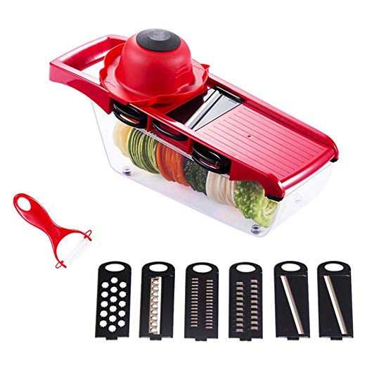 COOAK Mandoline Slicer Vegetable Grater Cutter-6 Stainless Steel Interchangeable Blades with Peeler, Hand Protector,Storage Container-cutter for Vegetable,Fruits,Cheese,etc