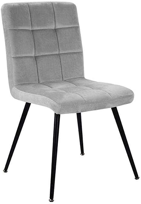 Yosoo Modern Velvet Dining Chairs, Upholstered Accent Chair Tufted Armless Chair High Back Chairs with Metal Leg (Gray(1Pack))