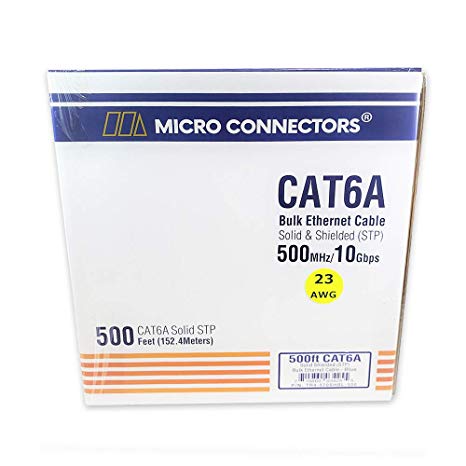 Micro Connectors TR4-570SHBL-500 500FT Solid Shielded (STP) CAT6A Bulk Ethernet Cable - Blue