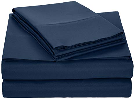 AmazonBasics Microfiber Sheet Set - Full, Navy Blue, 4-Pack