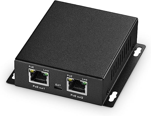 Gigabit PoE Extender, 1 PoE in 2 PoE Out, IEEE802.3af/at PoE Powered, 10/100/1000Mbps Ethernet, Metal Small Wall Mount PoE Extender/Injector/Network Extender