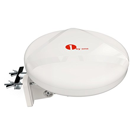 1byone 60 Miles Omni-directional 360° Reception Amplified Outdoor / Attic / Indoor HDTV Antenna for FM / VHF / UHF, Anti-UV Coating, Detachable Amplifier USB Power Supply, Waterproof and Compact