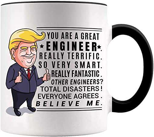 YouNique Designs Engineer Coffee Mug, 11 Ounces, White, Trump Mug, Funny Engineer Gifts (Black Handle)