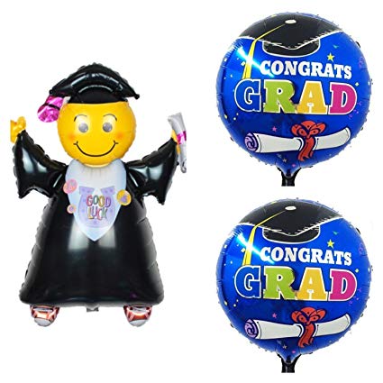 KATCHON 3 Graduation Balloons - 1 Black Jumping Grad 40 inches X-Large Size & 2 Royal Blue Congrats Grad L18 Inchs Mylar Inflatable Balloons