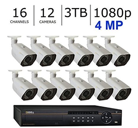 Q-See 4MP HD 1080p  Complete IP Video Security Surveillance System - 12 Bullet Cameras & 16 POE Channel NVR with 3 Terabytes