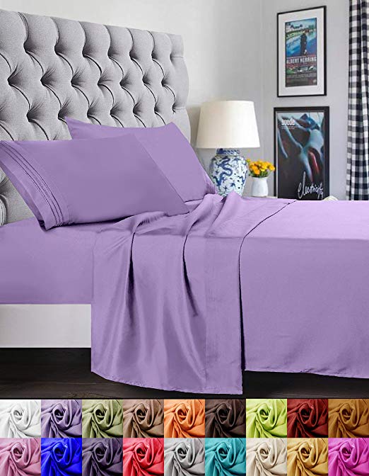 Elegant Comfort 1500 Thread Count Luxury Egyptian Quality Super Soft Wrinkle Free and Fade Resistant 4-Piece Sheet Set, Queen, Lilac