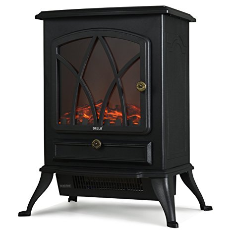 Della Portable Freestanding 21 inch Electric Fireplace Stove with Heater 1500W, Black