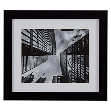 Ground View Black and White Photography Matted Skyscrapers Wall Art, Black Frame, 15" x 13"