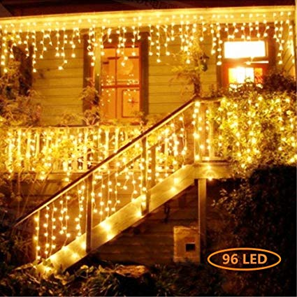 Jefferson LED Icicle Lights Warm White Patio Fairy String Lights Christmas Lights Holiday Icicle Lights Curtains Lights Starry Lights with 8 Models(13ft,96 LEDs) (Warm White-96)