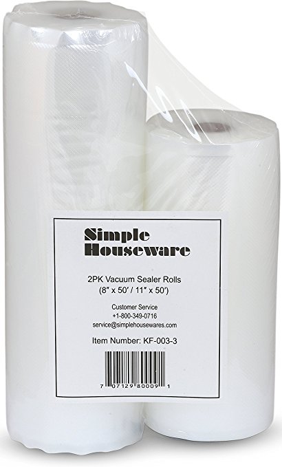 2 Pack - SimpleHouseware 11" x 50' and 8'' x 50'' Commercial Vacuum Sealer Rolls Food Storage Saver Compatible to Foodsaver (total 100 feet)