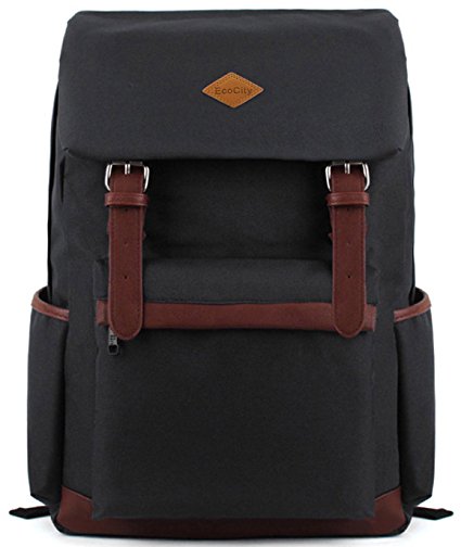 EcoCity Unisex Vintage Style Fashion Casual Travel Laptop School Backpacks Bags BP0022B1 (Black)