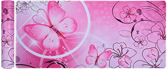 iKammo Extra Large XXL Gaming Mouse Pad Extended Gaming Desk Pad with Waterproof Surface-Optimized Gaming Surface,Non-Slip Rubber Base Sticthed Edge Mousepad (35"x15.55"x0.08")-Pink Butterfly